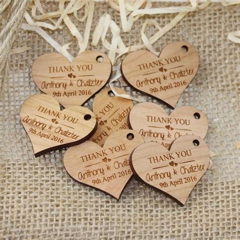 Personalised Engraved Wooden Heart Wedding T Tag Wth Jute String