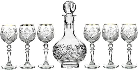 7 Piece Russian Crystal Vintage Vodka Set 16 Oz Decanter Carafe W 6