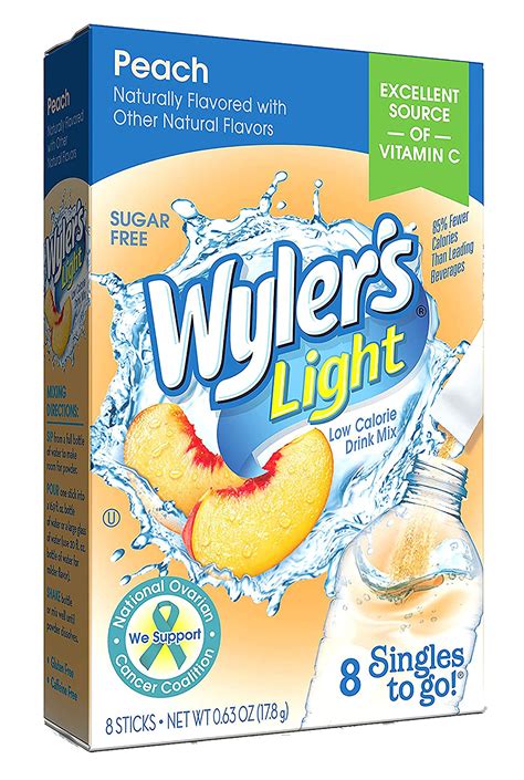 Wylers Light Singles To Go Powder Packets Water Drink Mix Peach 8