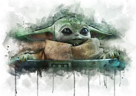 Baby Yoda Mandalorian Watercolor Etsy