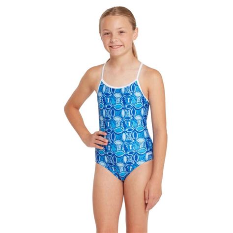 Zoggs Girls Blue Fish Sprintback Swimsuit