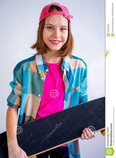 Girl On Skateboard Stock Photo Image Of Portrait Cute 107245426
