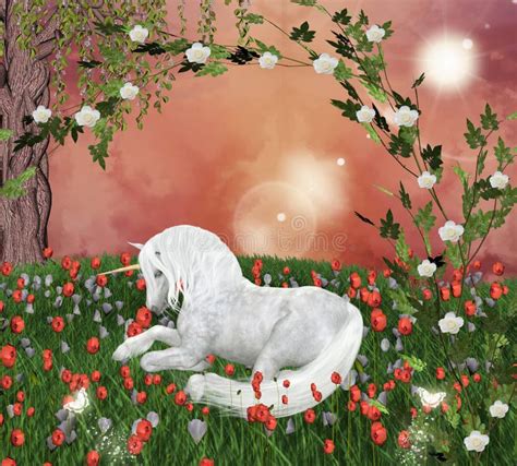 Unicorn In An Enchanted Meadow Stock Illustration Illustration Of