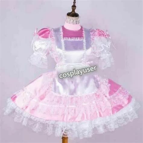 Sissy Maid Satin Pink Dress Lockable Uniform Cosplay Costume Tailor