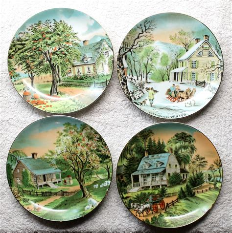 Currier And Ives Four Seasons Plates Autumn Winter Spring