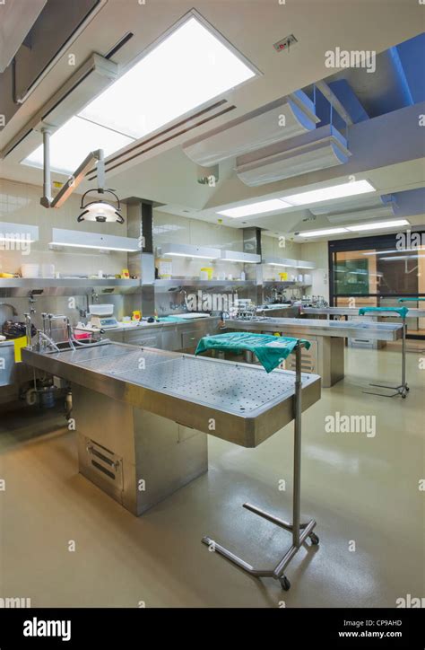 Three Autopsy Tables At A Morgue Medical Examiner Or Coroners Office