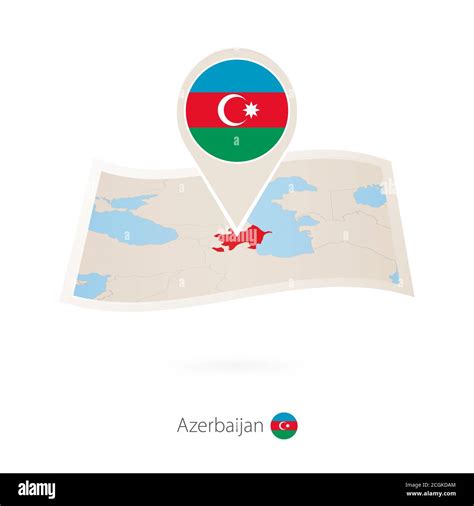 Folded Paper Map Of Azerbaijan With Flag Pin Of Azerbaijan Vector