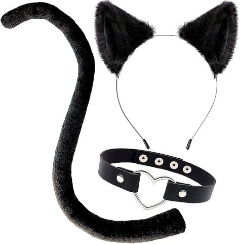 Olyphan Cat Ears And Tail Costume Accessories Anime Ear Clips Headband Black Tail