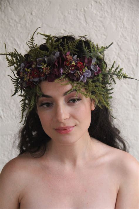 Fern And Flower Head Wreath Fairy Crown In Wine Purple Green Etsy