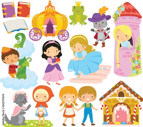 Fairy Tales Clipart Set Cute Cartoon Characters From Famous Folktales
