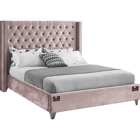 Buy Upholstered Panel Bed Frame With Diamond Tufted And Nailhead Trim