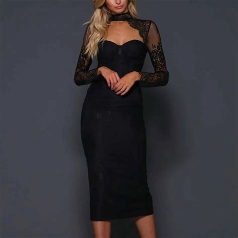 Newest Celebrity Party Bodycon Bandage Dress Women Black Lace Long Sleeve Sexy Night Out Club