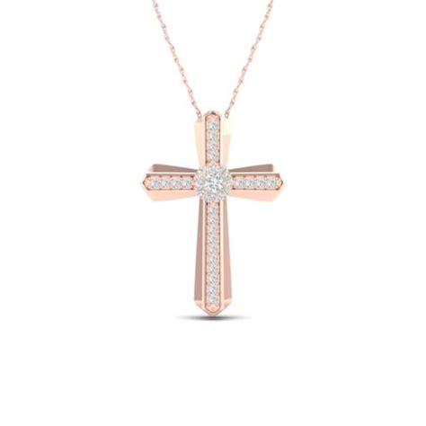 K Rose Gold Diamond Cross Pendant Rope Chain Necklace For Women