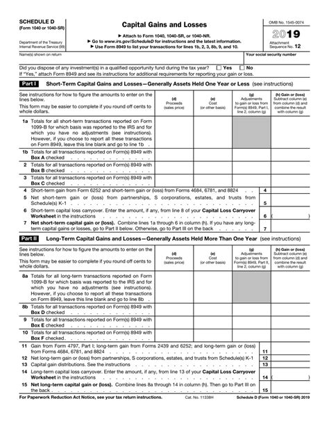 Irs Form 1040 1040 Sr Schedule D 2019 Fill Out Sign Online And
