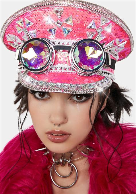 rhinestone sequin steampunk goggles hat pink dolls kill