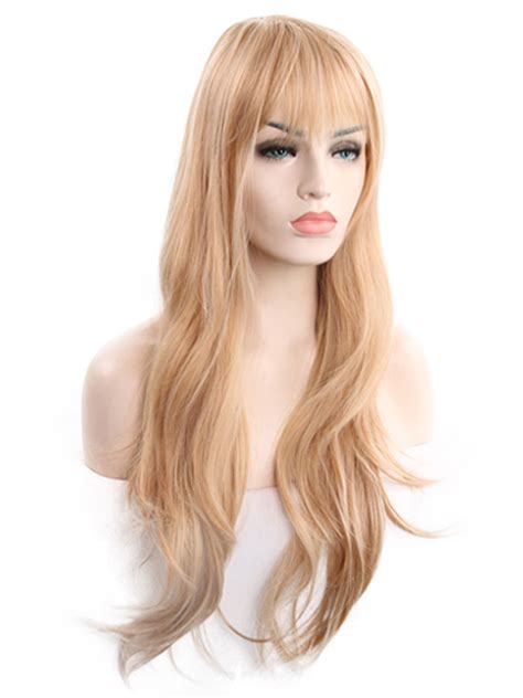 Blonde Hair Wigs Women Long Natural Wave Synthetic Wigs With Bangs