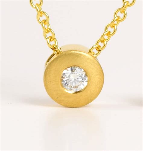 Diamond 18k Gold Solitaire Necklace Unique Diamond Slide Etsy