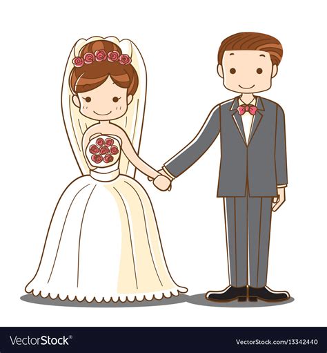 Wedding Couple Holding Hand Cartoon Royalty Free Vector