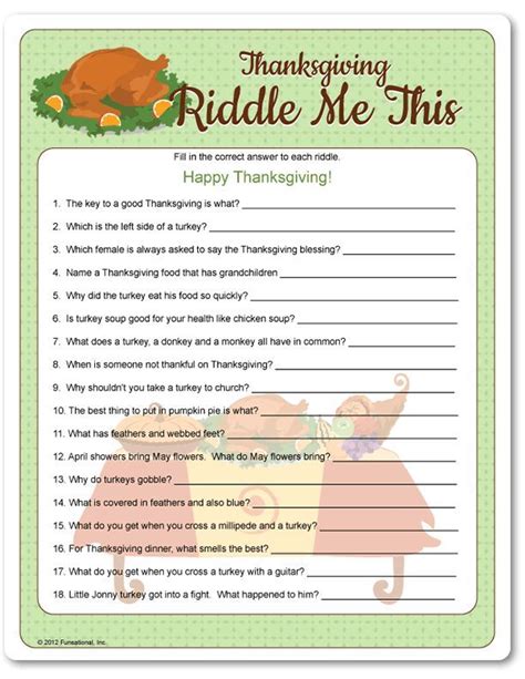Printable Thanksgiving Riddle Me This Thanksgiving
