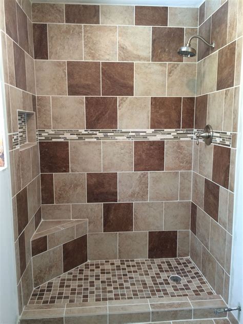 Beige And Brown Tile Shower With Corner Bench Tile Shower With Corner