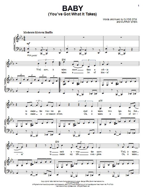 I want to love you all night i want to kiss you baby what is the title of song with these lyrics? Baby (You've Got What It Takes) | Sheet Music Direct