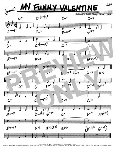 My Funny Valentine Sheet Music Rodgers And Hart Real Book Melody