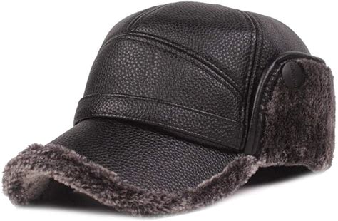 Qgcute Winter Mens Leather Cap Warm Baseball Cap With Ear Flaps Thick
