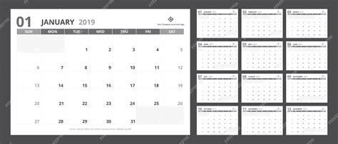 Premium Vector 2019 Calendar Planner Set For Template Design Starts