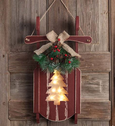 Hanging Wooden Sled With Lighted Holiday Cutout Design Graysnowflake
