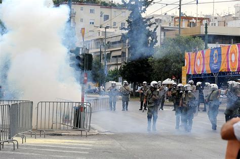 Px Greek Riot Police Tear Gas Kallimarmaro Stadium Athens