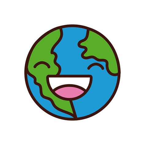 Mundo Planeta Tierra Sonriente Personaje De Línea Y Estilo De Relleno