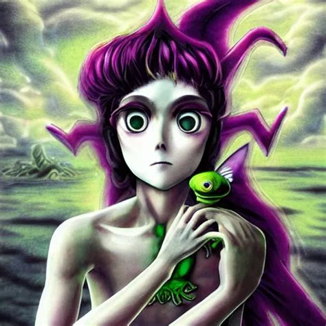 Krea Scary Godlike Fairy In The Anime Style Of Junji Ito Eating A