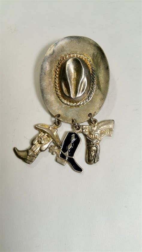 1980s Cowboy Hat Pin Silver Tone Western Brooch Country
