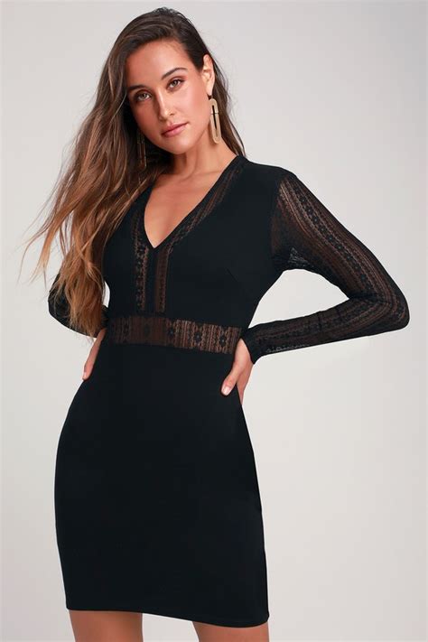 Sexy Black Dress Lace Dress Long Sleeve Bodycon Dress Lulus