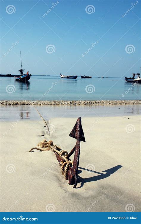 Anchor On Beach Royalty Free Stock Photo Image 2420855