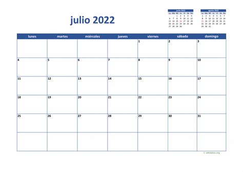 Calendario Julio 2022
