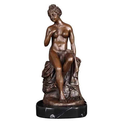 Graceful Nude Woman Statue Bronze Western Naked Female Sitting