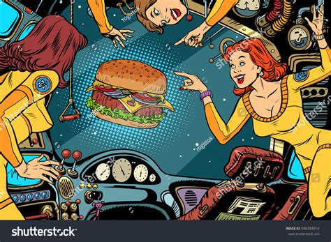 women astronauts cabin spaceship burger stock vector royalty free 590394914 shutterstock