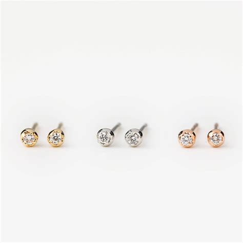 Tiny Diamond Stud Earrings Small Diamond Stud Earrings White Etsy