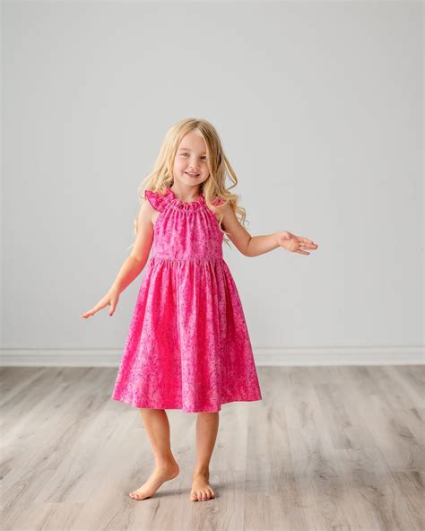 Girls Midi Knee Length Dress Girls Barbie Pink Dress Flutter Sleeve Matching Doll Dress Option