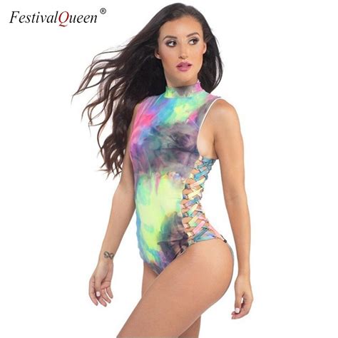 Colorful Laser Holographic Bodysuit Women Sexy Rave Festival Playsuits Party Club Bandage