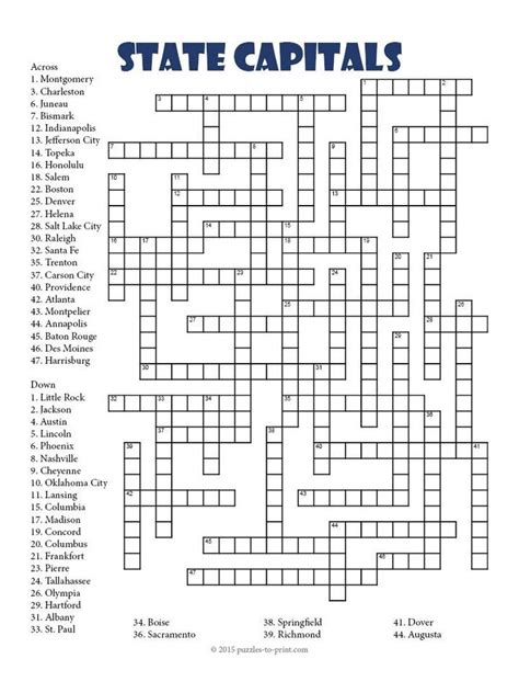State Capitals Crossword Homeschool Social Studies States And
