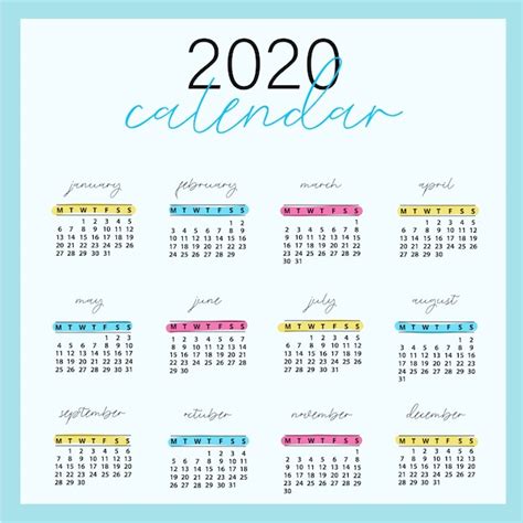 Calendario 2020 En Espanol Para Imprimir Para Ninos