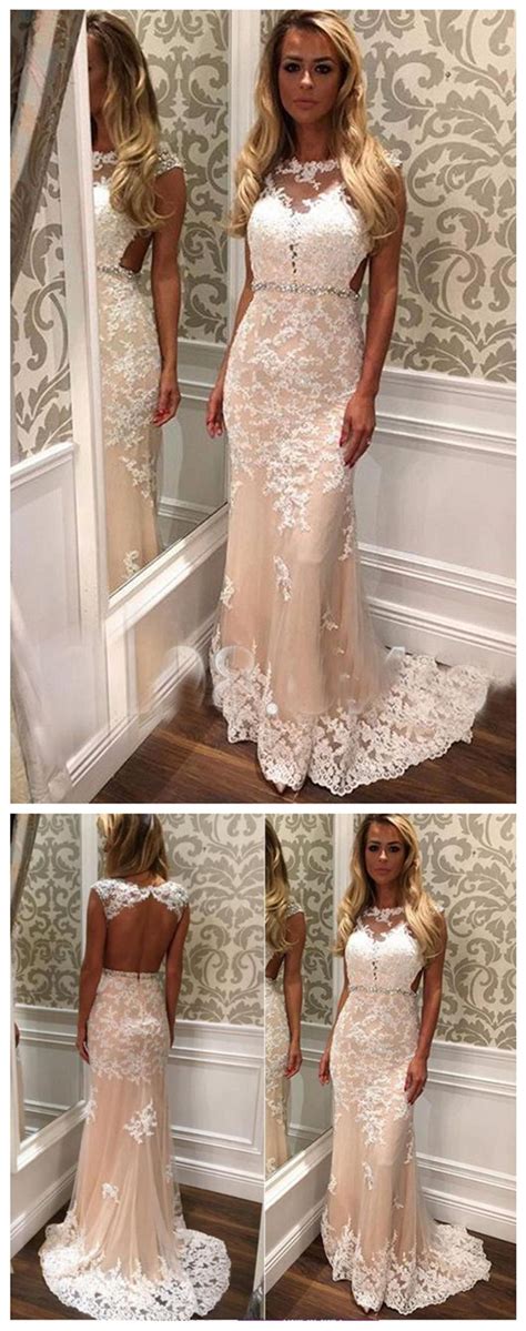 Backless Mermaid Lace Prom Dresses 2017 Long Lace Evening Prom Dresses