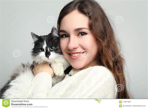 Young Woman Holding Cat Stock Photo Image Of Adorable 114977904
