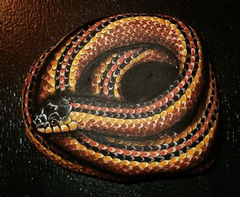 Hand Painted Rock Art Brown Garter Snake By Amylenore On Etsy Hand