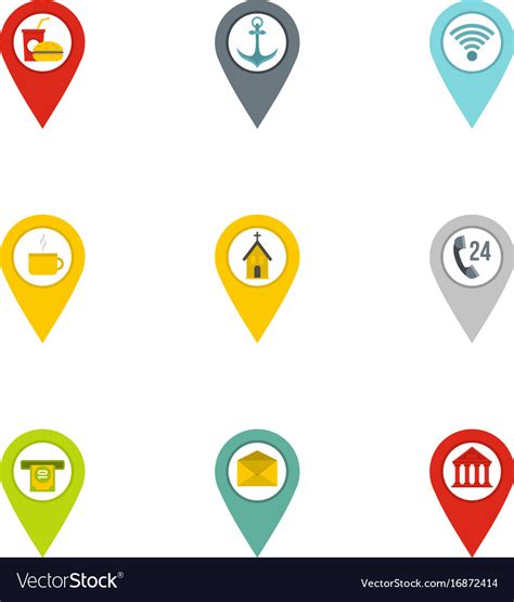 Travel Pins Icon Set Flat Style Royalty Free Vector Image