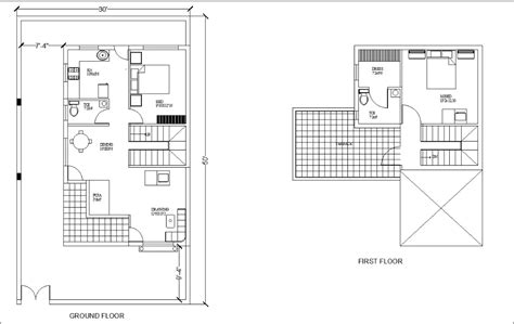 30x50 Ground Floor And First Floor House Plan Autocad 2d Layout Dwg