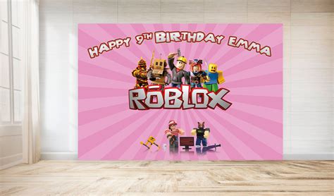 Roblox Birthday Pink Backdroproblox Birthday Bannerroblox Etsy In