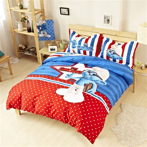 Kids comforter navy blue blush pink coral flowers bedding set bedroom room decor floral bedding set. Kids Smurfs Bedding Set Twin Queen King Size | EBeddingSets